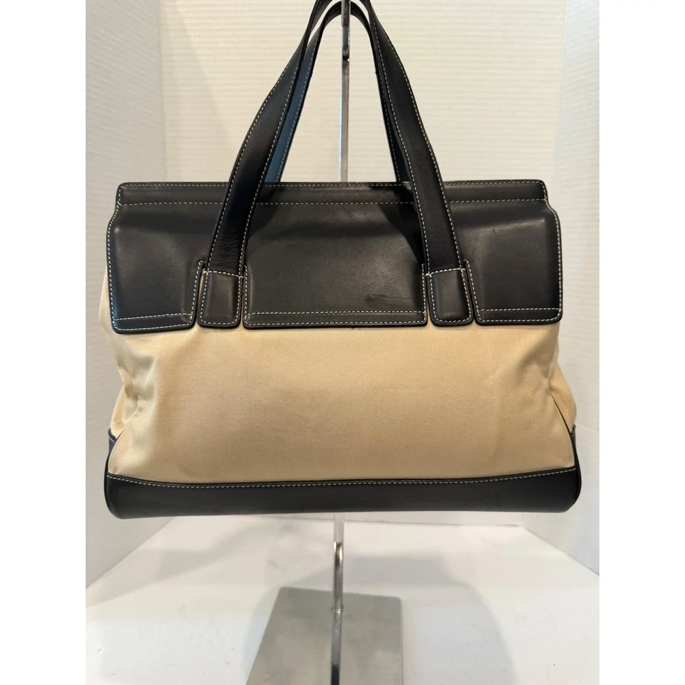Vintage Coach Hampton Beige Fabric/Black Leather Trim Tote Bag Purse 7705 - Picture 4 of 9